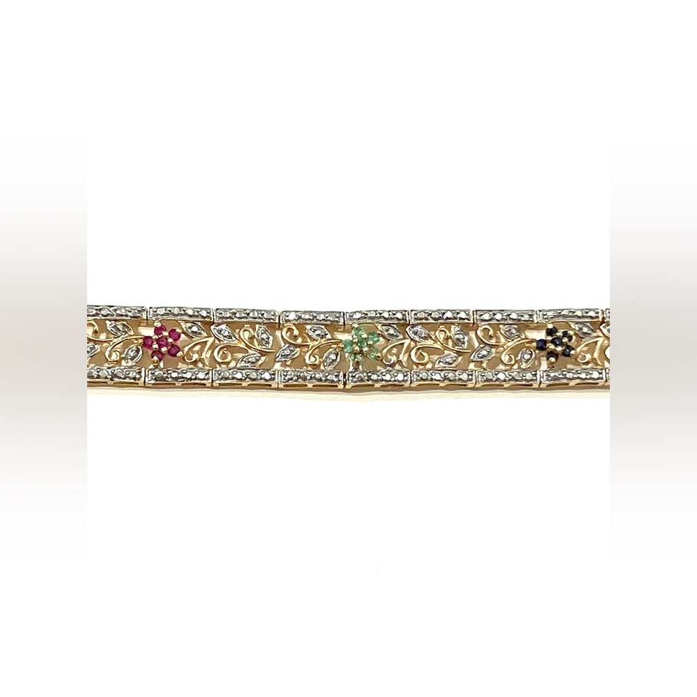 Gold Vermeil Sterling Silver 925 Multi Gem Ruby Emerald Sapphire Bracelet 7.25”